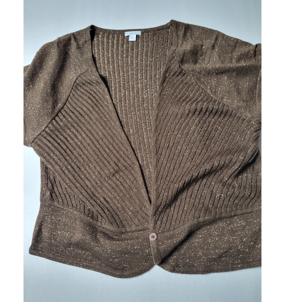 Apt. 9 Bronze Metallic Ribbed Short Sleeve Cardigan Sweater XL Single Button